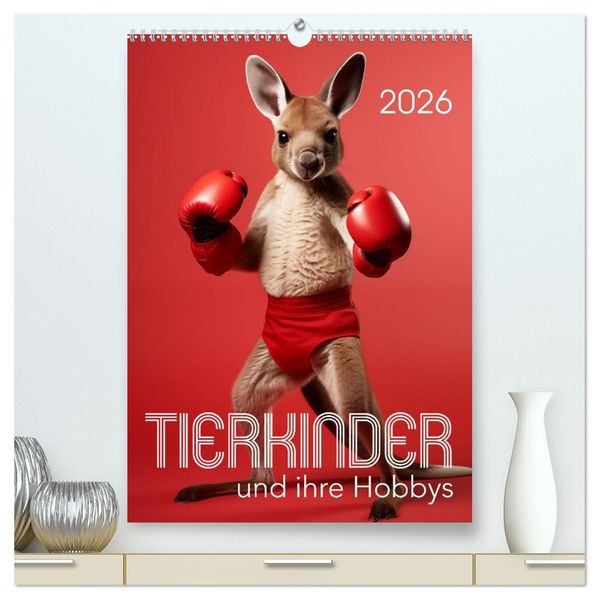 Tierkinder und ihre Hobbys (hochwertiger Premium Wandkalender 2026 DIN A2 hoch) Kunstdruck in Hochglanz