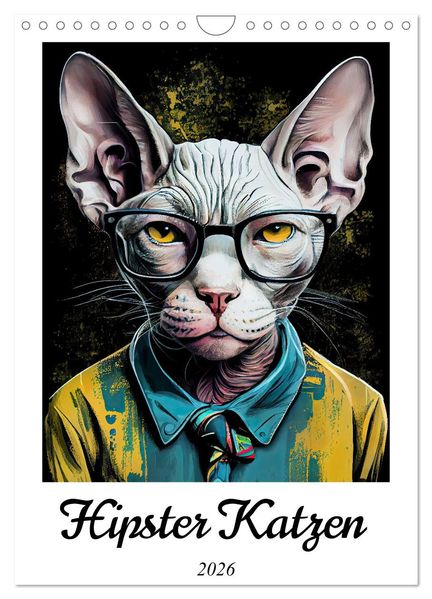 Hipster Katzen (Wandkalender 2026 DIN A4 hoch) CALVENDO Monatskalender