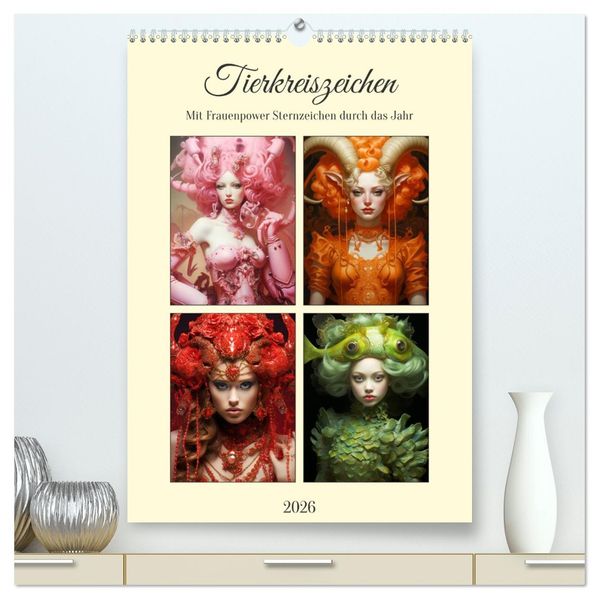 Tierkreiszeichen. Mit Frauenpower Sternzeichen durch das Jahr (hochwertiger Premium Wandkalender 2026 DIN A2 hoch) Kunstdruck in Hochglanz