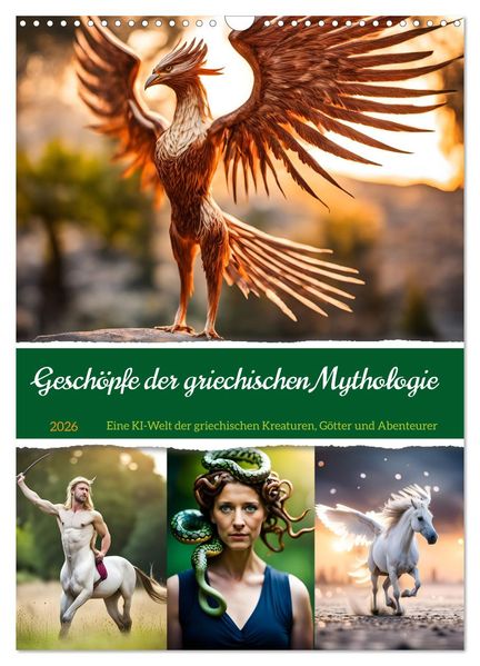 Geschöpfe der griechischen Mythologie - Eine KI-Welt der griechischen Götter Kreaturen und Abenteurer (Wandkalender 2026 DIN A3 hoch) CALVENDO Monatskalender