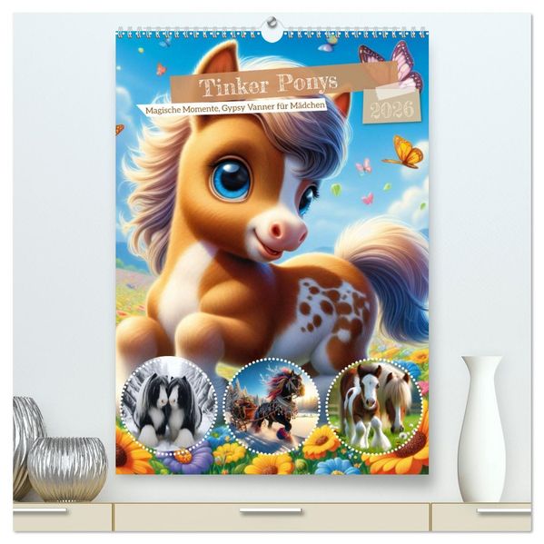 Tinker Ponys - Magische Momente Gypsy Vanner für Mädchen (hochwertiger Premium Wandkalender 2026 DIN A2 hoch) Kunstdruck in Hochglanz