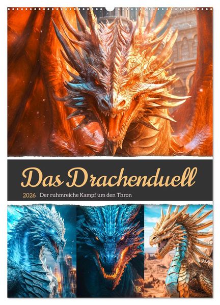 Das Drachenduell (Wandkalender 2026 DIN A2 hoch) CALVENDO Monatskalender