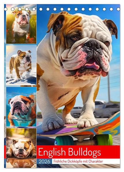 English Bulldogs. Fröhliche Dickköpfe mit Charakter (Tischkalender 2026 DIN A5 hoch) CALVENDO Monatskalender