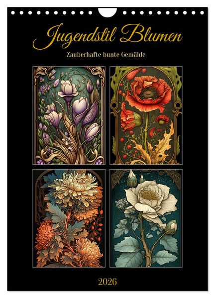 Jugendstil Blumen (Wandkalender 2026 DIN A4 hoch) CALVENDO Monatskalender