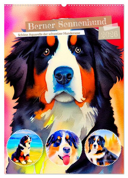 Berner Sennenhund 2026. Schöne Aquarelle der schweizer Hunderasse (Wandkalender 2026 DIN A2 hoch) CALVENDO Monatskalender