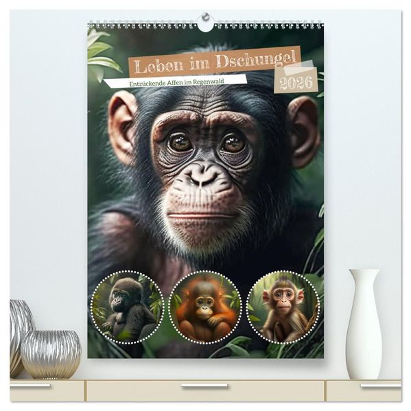 Leben im Dschungel. Entzückende Affen im Regenwald (hochwertiger Premium Wandkalender 2026 DIN A2 hoch) Kunstdruck in Hochglanz