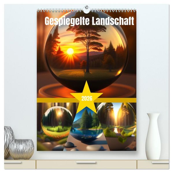 Gespiegelte Landschaft (hochwertiger Premium Wandkalender 2026 DIN A2 hoch) Kunstdruck in Hochglanz