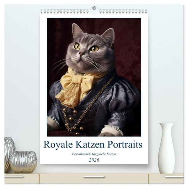 Royale Katzen Portraits (hochwertiger Premium Wandkalender 2026 DIN A2 hoch) Kunstdruck in Hochglanz