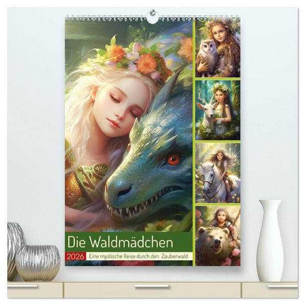 Die Waldmädchen. Eine mystische Reise durch den Zauberwald (hochwertiger Premium Wandkalender 2026 DIN A2 hoch) Kunstdruck in Hochglanz