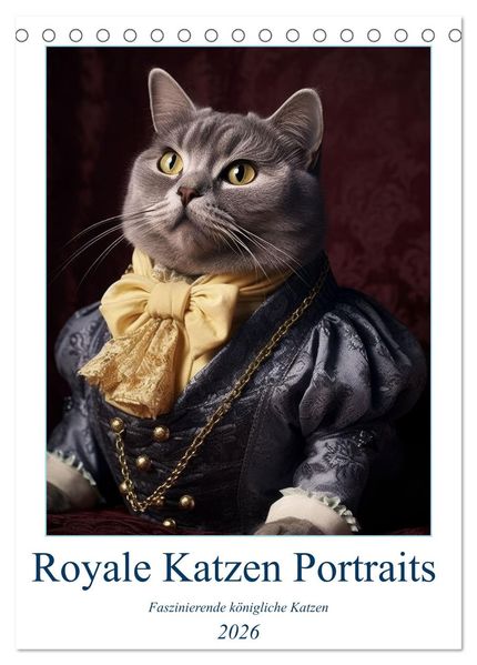 Royale Katzen Portraits (Tischkalender 2026 DIN A5 hoch) CALVENDO Monatskalender