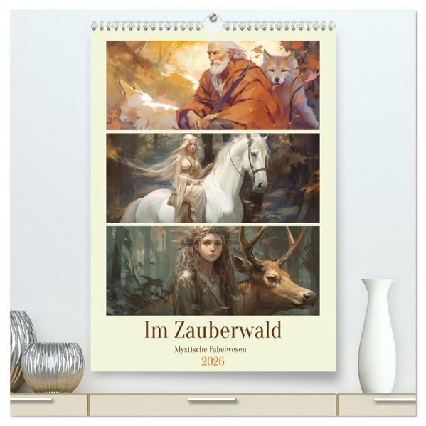 Im Zauberwald. Mystische Fabelwesen (hochwertiger Premium Wandkalender 2026 DIN A2 hoch) Kunstdruck in Hochglanz