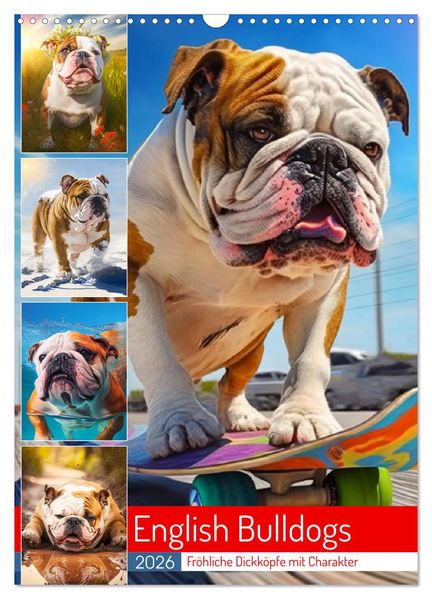English Bulldogs. Fröhliche Dickköpfe mit Charakter (Wandkalender 2026 DIN A3 hoch) CALVENDO Monatskalender