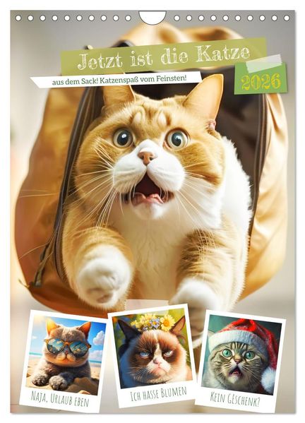 Jetzt ist die Katze aus dem Sack! Katzenspaß vom Feinsten! (Wandkalender 2026 DIN A4 hoch) CALVENDO Monatskalender