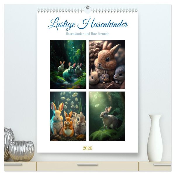 Lustige Hasenkinder (hochwertiger Premium Wandkalender 2026 DIN A2 hoch) Kunstdruck in Hochglanz