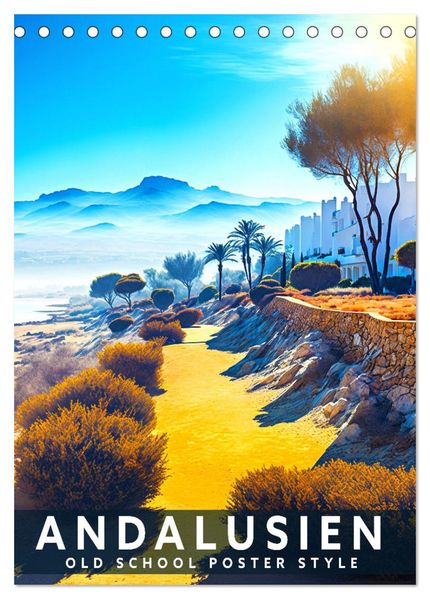 Andalusien - Old School Poster Style (Tischkalender 2026 DIN A5 hoch) CALVENDO Monatskalender