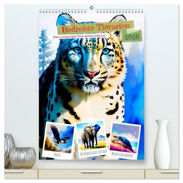Bedrohte Tierarten 2026 (hochwertiger Premium Wandkalender 2026 DIN A2 hoch) Kunstdruck in Hochglanz