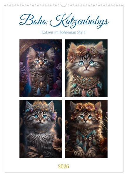 Boho Katzenbabys (Wandkalender 2026 DIN A2 hoch) CALVENDO Monatskalender
