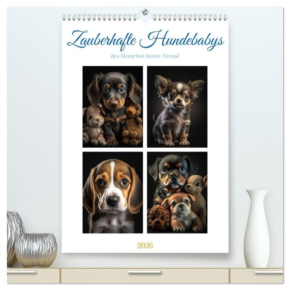 Zauberhafte Hundebabys (hochwertiger Premium Wandkalender 2026 DIN A2 hoch) Kunstdruck in Hochglanz