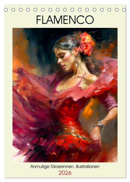 Flamenco. Anmutige Tänzerinnen. Illustrationen (Tischkalender 2026 DIN A5 hoch) CALVENDO Monatskalender