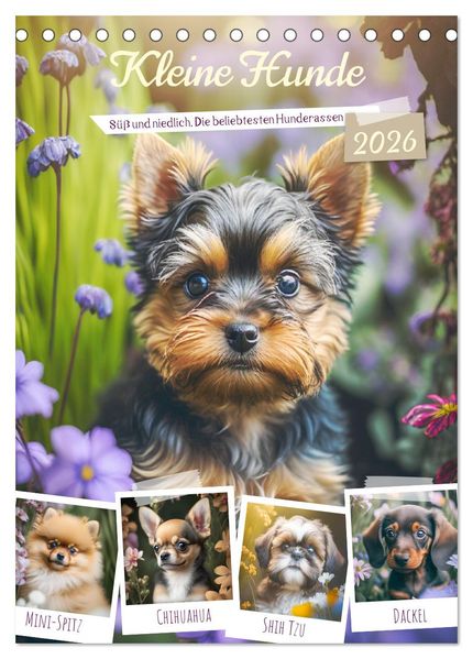 Kleine Hunde. Süß und niedlich. Die beliebtesten Hunderassen (Tischkalender 2026 DIN A5 hoch) CALVENDO Monatskalender