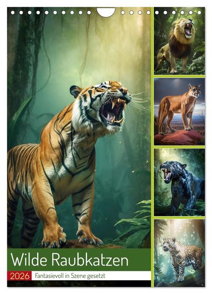 Wilde Raubkatzen (Wandkalender 2026 DIN A4 hoch) CALVENDO Monatskalender