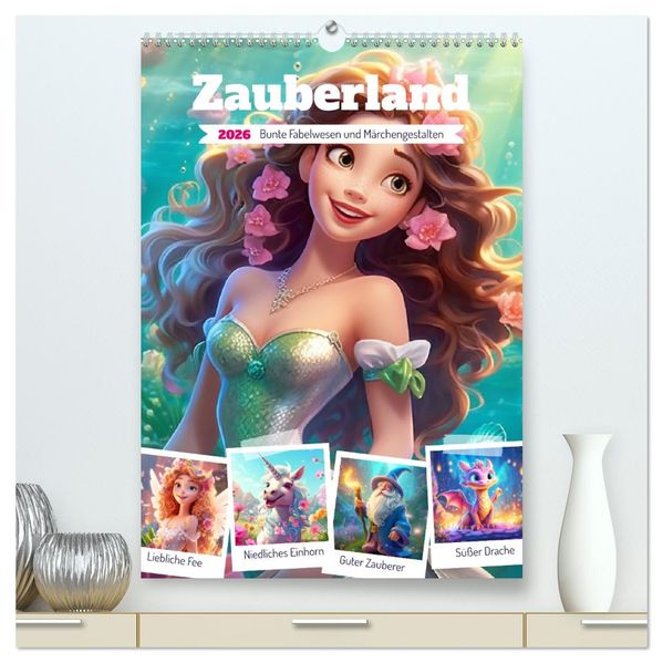 Zauberland. Bunte Fabelwesen und Märchengestalten (hochwertiger Premium Wandkalender 2026 DIN A2 hoch) Kunstdruck in Hochglanz