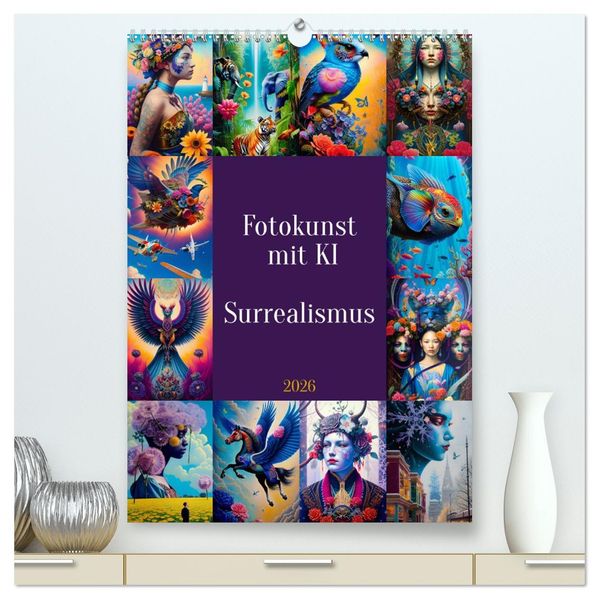 Fotokunst mit KI - Surrealismus (hochwertiger Premium Wandkalender 2026 DIN A2 hoch) Kunstdruck in Hochglanz