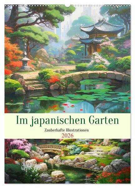 Im japanischen Garten. Zauberhafte Illustrationen (Wandkalender 2026 DIN A2 hoch) CALVENDO Monatskalender