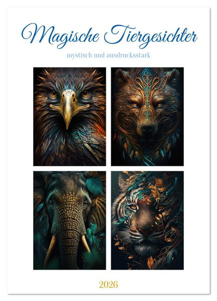 Magische Tiergesichter (Wandkalender 2026 DIN A3 hoch) CALVENDO Monatskalender