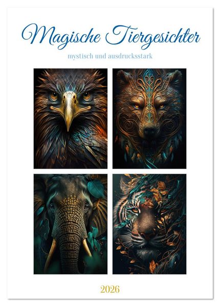 Magische Tiergesichter (Tischkalender 2026 DIN A5 hoch) CALVENDO Monatskalender