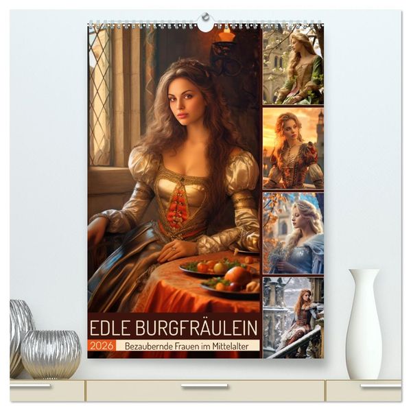 Edle Burgfräulein (hochwertiger Premium Wandkalender 2026 DIN A2 hoch) Kunstdruck in Hochglanz