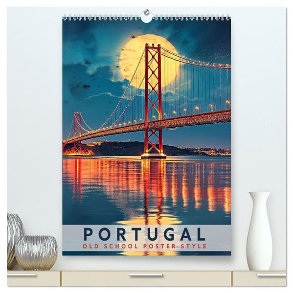 Portugal - Old School Poster Style (hochwertiger Premium Wandkalender 2026 DIN A2 hoch) Kunstdruck in Hochglanz