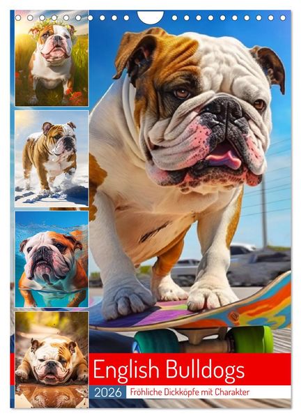 English Bulldogs. Fröhliche Dickköpfe mit Charakter (Wandkalender 2026 DIN A4 hoch) CALVENDO Monatskalender