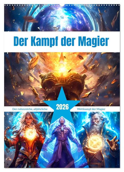 Der Kampf der Magier (Wandkalender 2026 DIN A2 hoch) CALVENDO Monatskalender