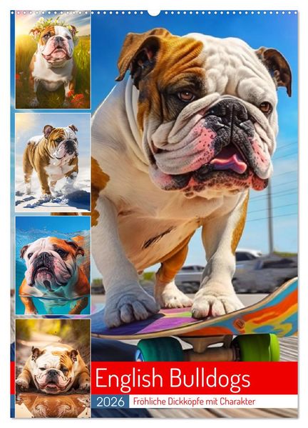 English Bulldogs. Fröhliche Dickköpfe mit Charakter (Wandkalender 2026 DIN A2 hoch) CALVENDO Monatskalender