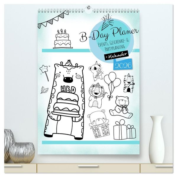 Geburtstagsplaner Doodle Tiere - Für Termine Geschenke Eventdetails & mehr (hochwertiger Premium Wandkalender 2026 DIN A2 hoch) Kunstdruck in Hochglanz