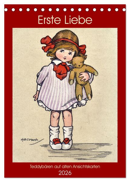 Erste Liebe - Teddybären auf alten Ansichtskarten (Tischkalender 2026 DIN A5 hoch) CALVENDO Monatskalender