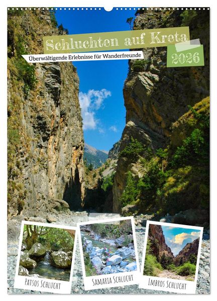 Schluchten auf Kreta (Wandkalender 2026 DIN A2 hoch) CALVENDO Monatskalender