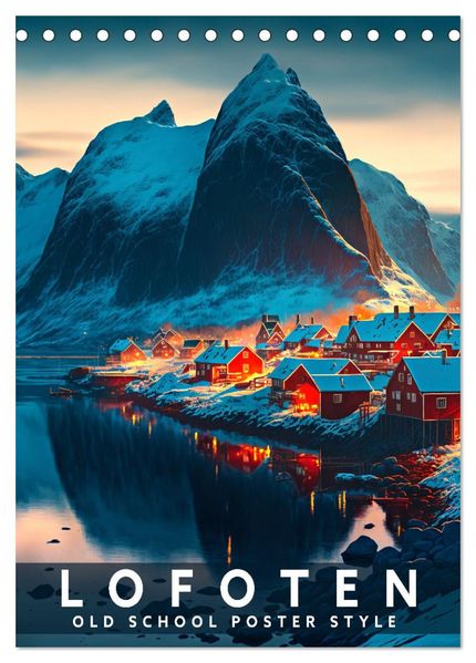 Lofoten - Old School Poster Style (Tischkalender 2026 DIN A5 hoch) CALVENDO Monatskalender