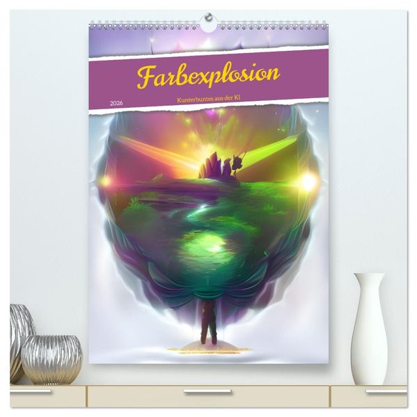 Farbexplosion - Kunterbuntes aus der KI (hochwertiger Premium Wandkalender 2026 DIN A2 hoch) Kunstdruck in Hochglanz