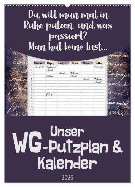 Gothic WG-Putzplan & Kalender 2026 (Wandkalender 2026 DIN A2 hoch) CALVENDO Monatskalender