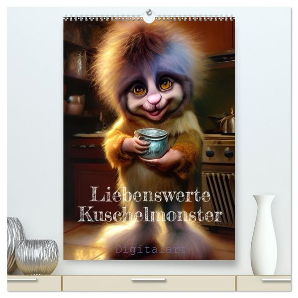 Liebenswerte Kuschelmonster - Digitalart (hochwertiger Premium Wandkalender 2026 DIN A2 hoch) Kunstdruck in Hochglanz