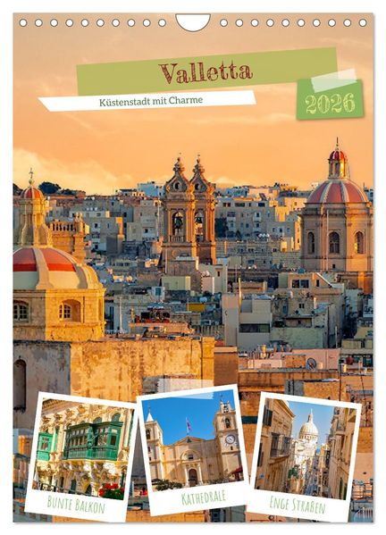Valletta - Küstenstadt mit Charme (Wandkalender 2026 DIN A4 hoch) CALVENDO Monatskalender