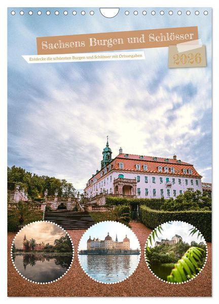 Sachsens Burgen und Schlösser mit Ortsangaben (Wandkalender 2026 DIN A4 hoch) CALVENDO Monatskalender