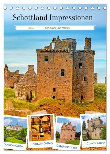 Schottland Impressionen - Schlösser und Whisky (Tischkalender 2026 DIN A5 hoch) CALVENDO Monatskalender