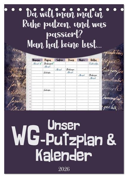 Gothic WG-Putzplan & Kalender 2026 (Tischkalender 2026 DIN A5 hoch) CALVENDO Monatskalender