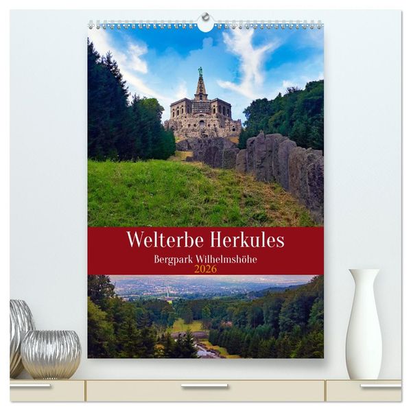 Welterbe Herkules (hochwertiger Premium Wandkalender 2026 DIN A2 hoch) Kunstdruck in Hochglanz