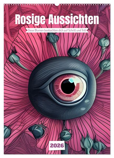Rosige Aussichten - Diese Blumen beobachten dich auf Schritt und Tritt (Wandkalender 2026 DIN A2 hoch) CALVENDO Monatskalender