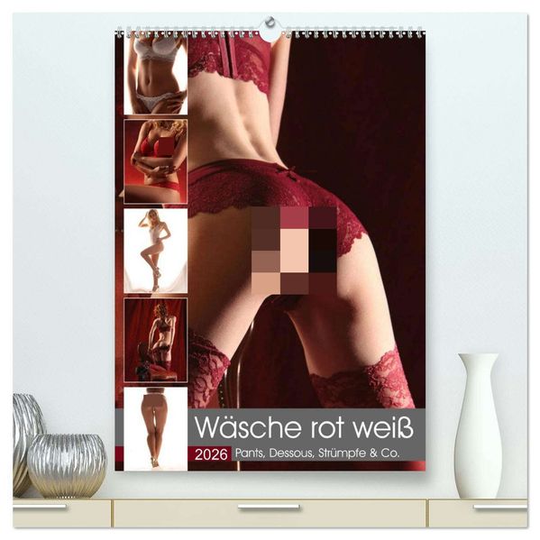 Wäsche rot weiß (hochwertiger Premium Wandkalender 2026 DIN A2 hoch) Kunstdruck in Hochglanz