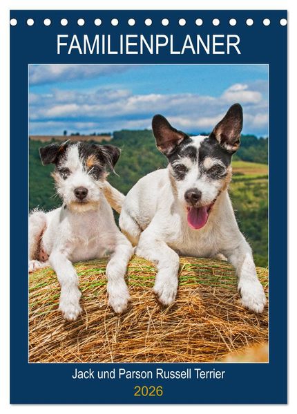 Familienplaner Jack und Parson Russell Terrier (Tischkalender 2026 DIN A5 hoch) CALVENDO Monatskalender